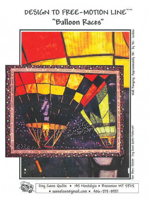 Balloon Races Quilt Pattern, Size 38” x 30”, Design to Free-Motion Line from Dog Gone Quilts