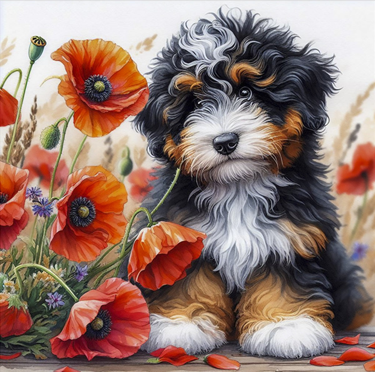 Poppie and Puppy Fabric Panel - ADP-019