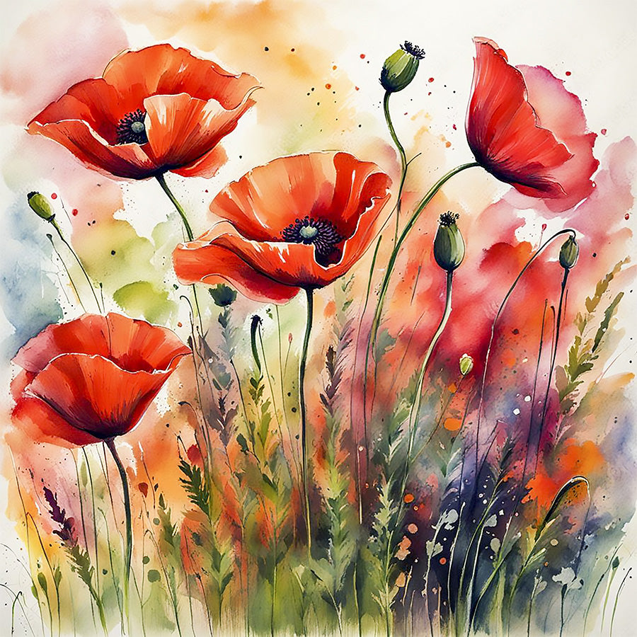Abstract Poppies Fabric Panel - FLR-043C