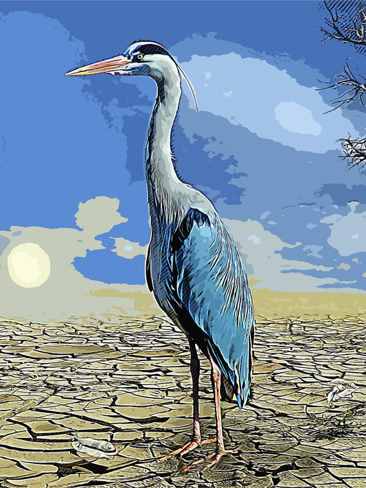 Painterly Heron Fabric Panel - BSB-007C