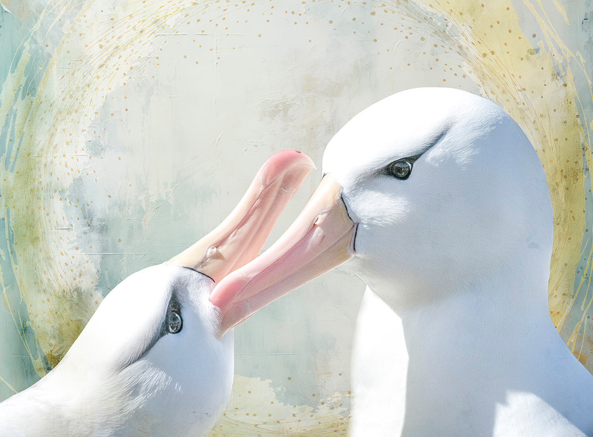 Brown-Browed Albatross Couple in Love Fabric Panel - BLB-024C