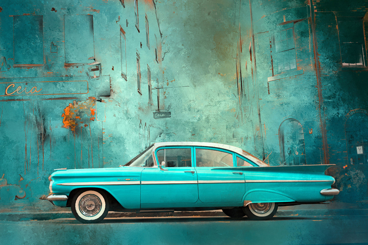 Cruisin' Turquoise Chevy Fabric Panel - TVC-001C