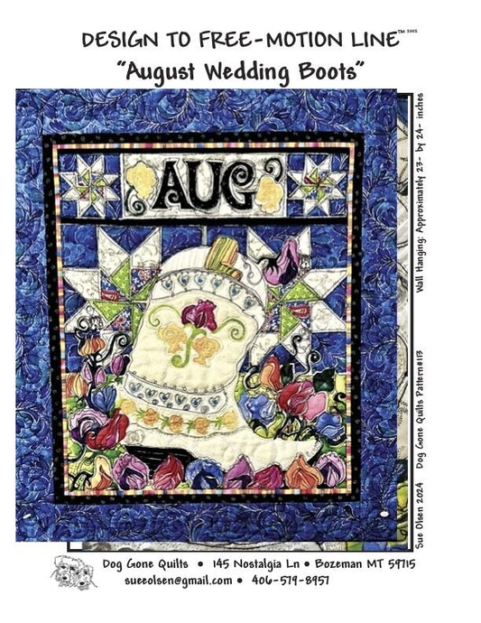 August Wedding Boots Quilt Pattern, Approximately Size 23” x 24”, Design to Free-Motion Line from Dog Gone Quilts