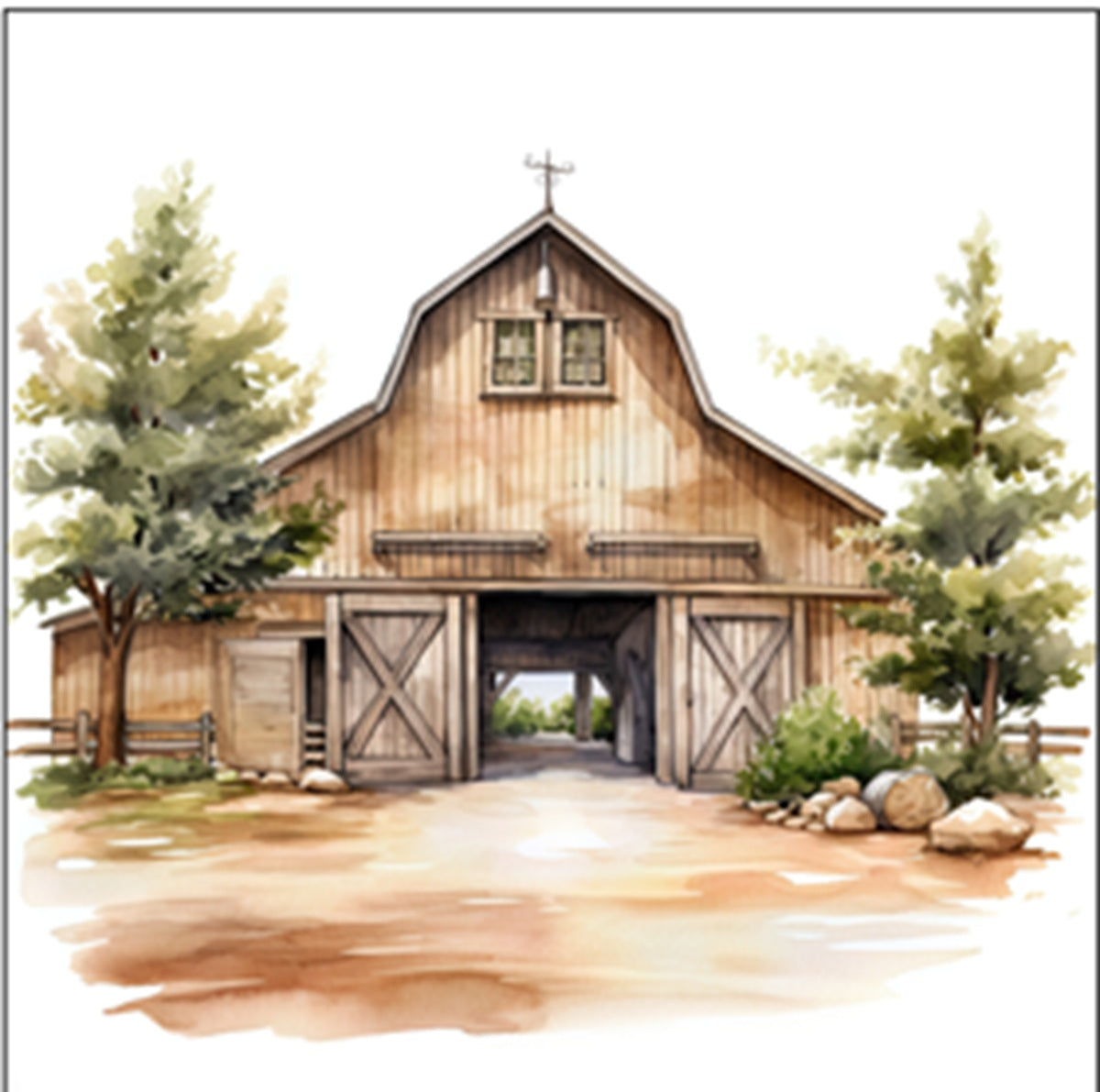 Watercolor Barn 2 Fabric Panel - FAR-027