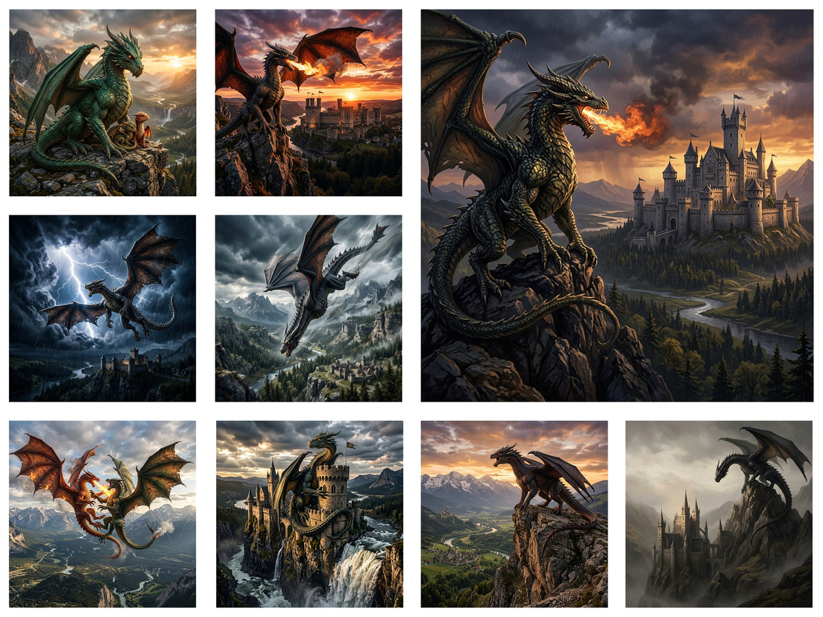 Nine Blocks Dragons Fabric Panel - ANI-044