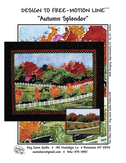 Autumn Splendor Quilt Pattern, Approximately Size 29” x 23”, Design to Free-Motion Line from Dog Gone Quilts