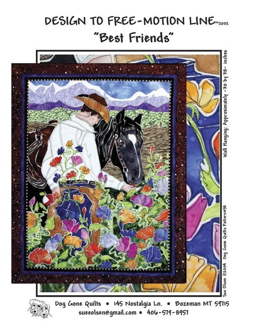Best Friends Quilt Pattern, Approximately Size 30” x 38”, Design to Free-Motion Line from Dog Gone Quilts