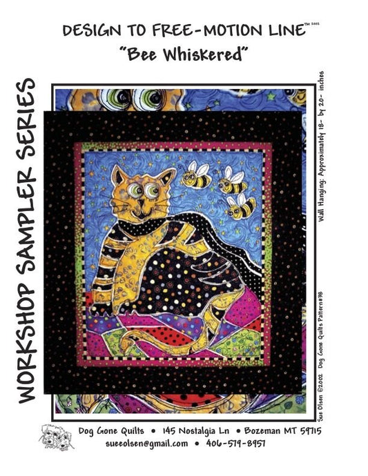 Bee Whiskered Quilt Pattern, Approximately Size 18” x 20”, Design to Free-Motion Line from Dog Gone Quilts