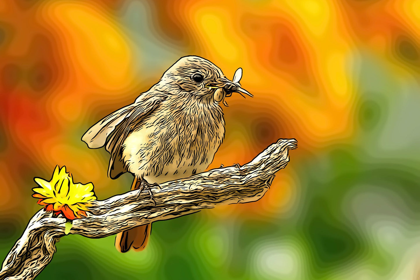 Bird with a Bug Fabric Panel - BOS-006C