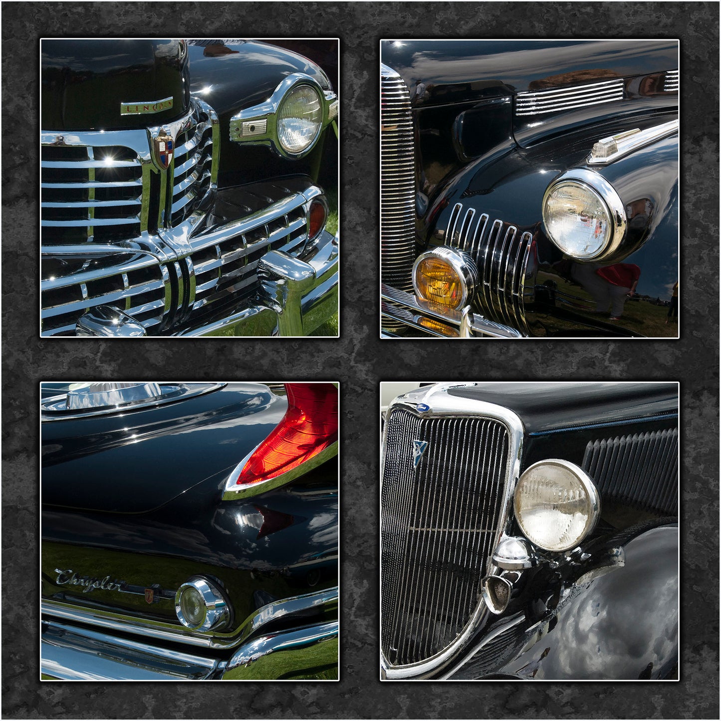 Four Vintage Black Cars Fabric Panel - TVC-014C