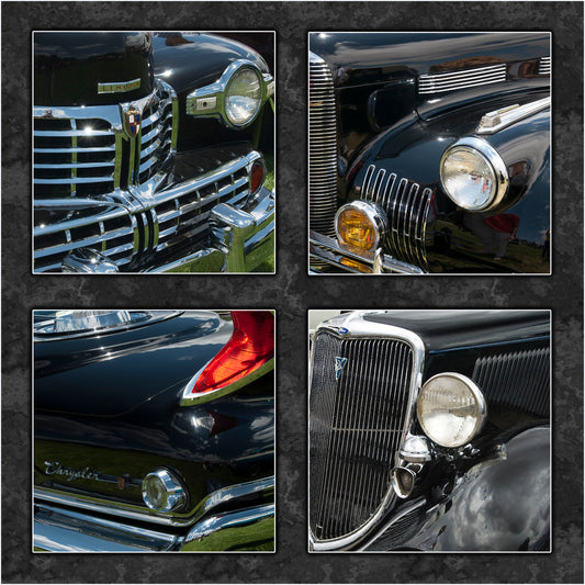 Four Vintage Black Cars Fabric Panel - TVC-014C
