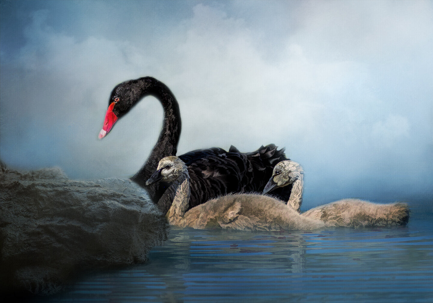 Black Swan Family Fabric Panel - BLB-006C