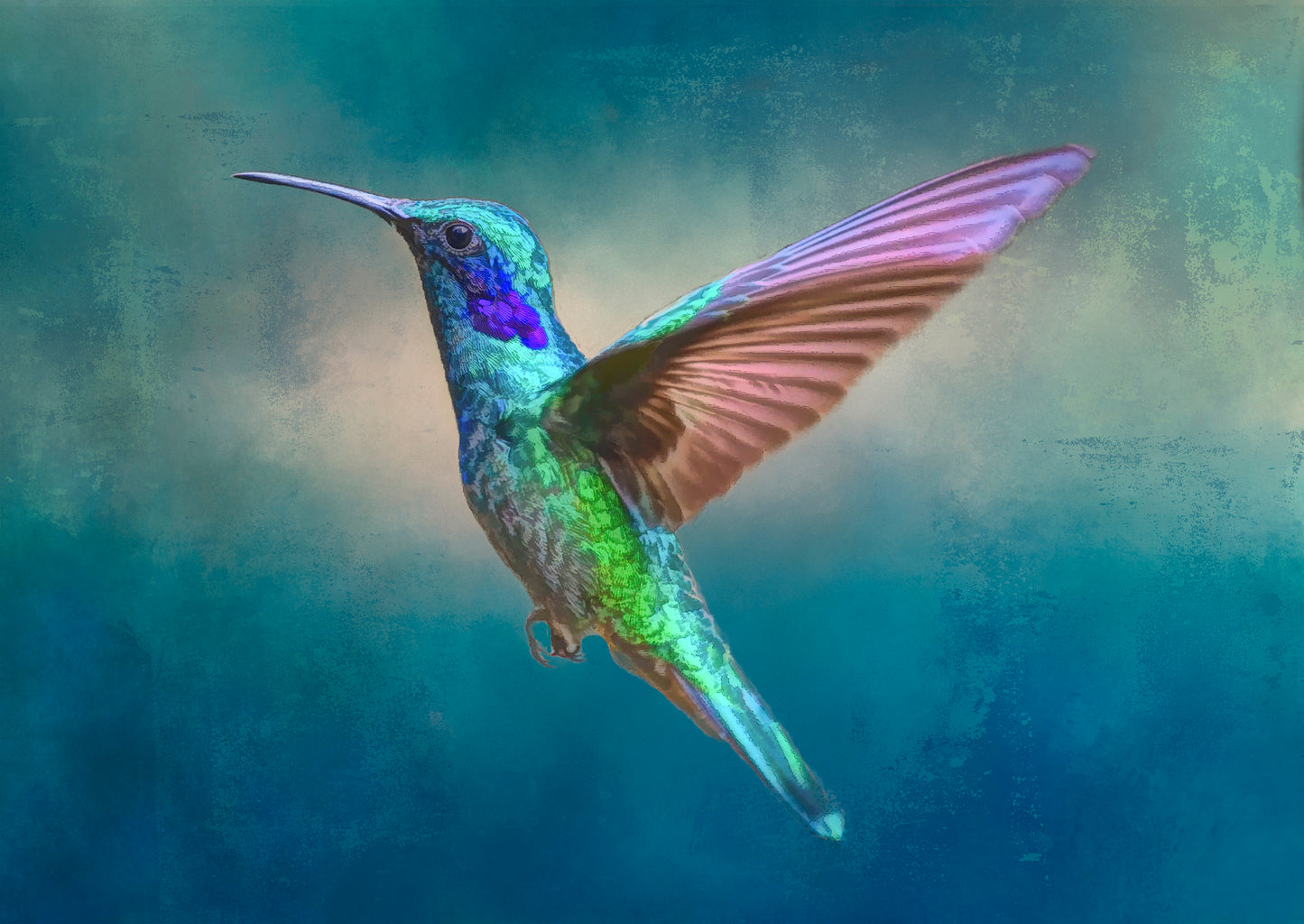 Fun Size Bejeweled Beauty Hummingbird in Flight without Feathers Fabric Panel - FUN-052