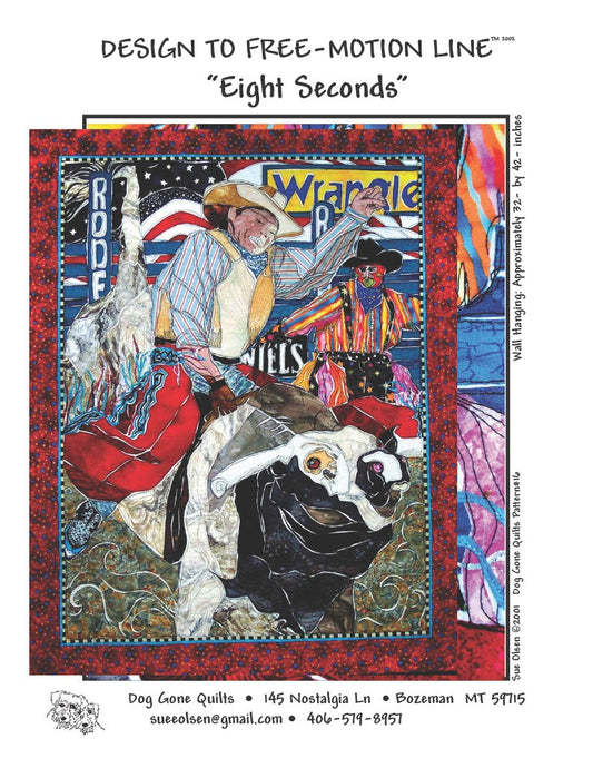 Eight Seconds Quilt Pattern, Approximately Size 32” x 42”, Design to Free-Motion Line from Dog Gone Quilts