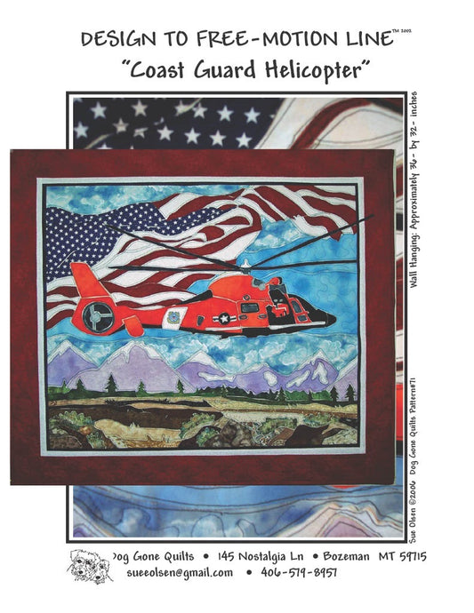 Coast Guard Helicopter Quilt Pattern, Approximately Size 36” x 32”, Design to Free-Motion Line from Dog Gone Quilts