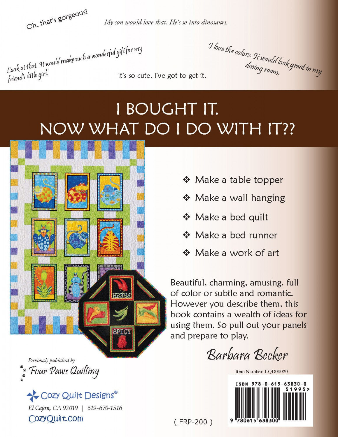 Panel Play Quilt Book By Barbara Becker