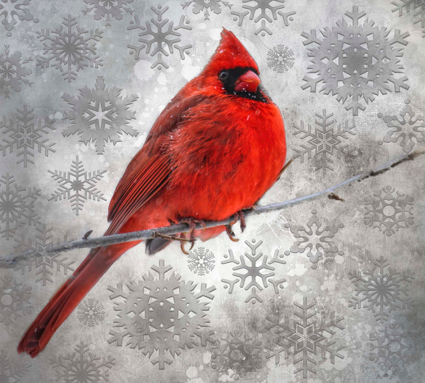 Red Cardinal in Snow with Snow Flakes Fabric Panel - BRB-004C