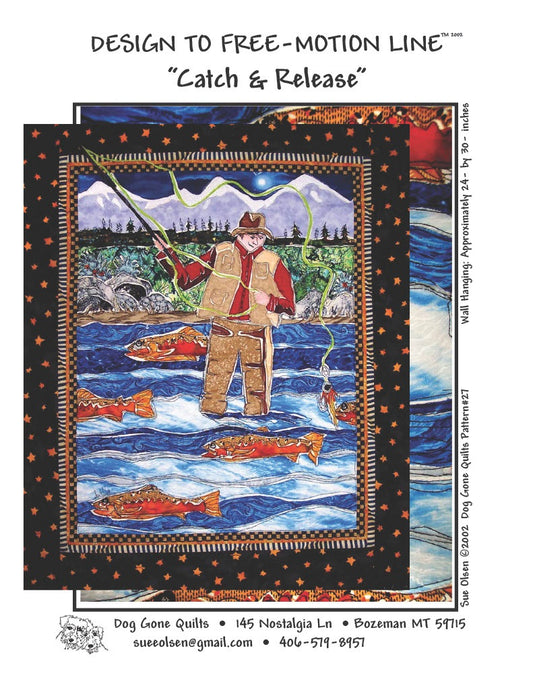 Catch & Release Quilt Pattern, Size 24” x 30”, Design to Free-Motion Line from Dog Gone Quilts