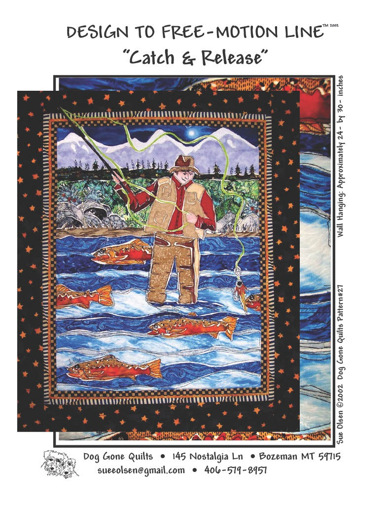 Catch & Release Quilt Pattern, Size 24” x 30”, Design to Free-Motion Line from Dog Gone Quilts