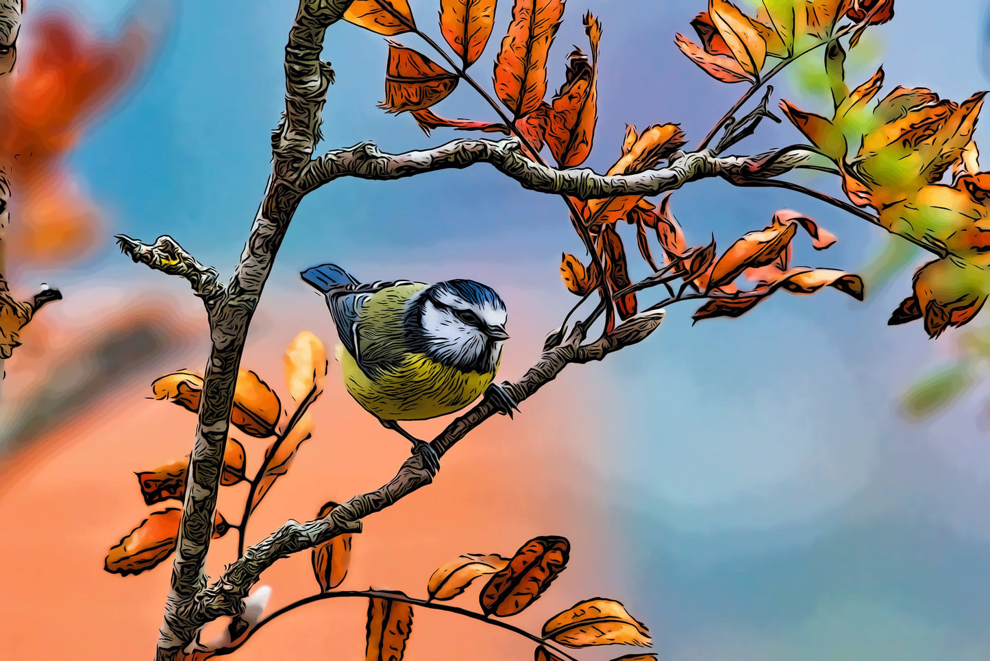 Chickadee in Fall Fabric Panel - BOY-001C