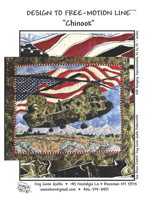 Chinook Helicopter Quilt Pattern, Approximately Size 36” x 32”, Design to Free-Motion Line from Dog Gone Quilts