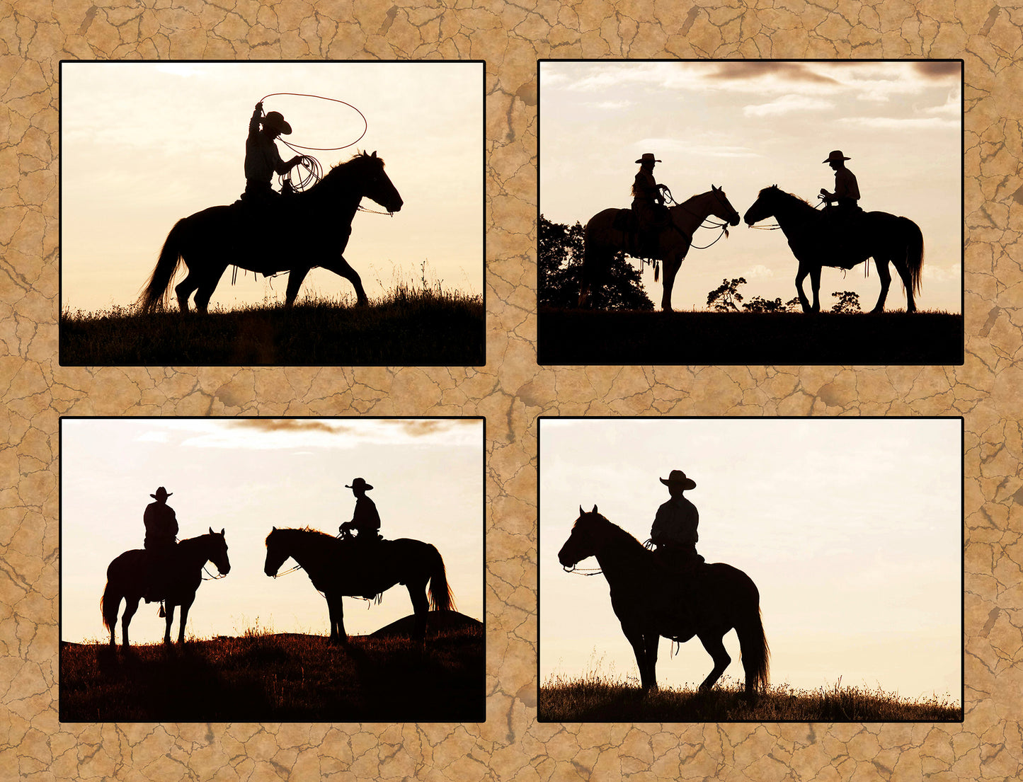Four Cowboy Silhouette Fabric Panel - CBY-002C