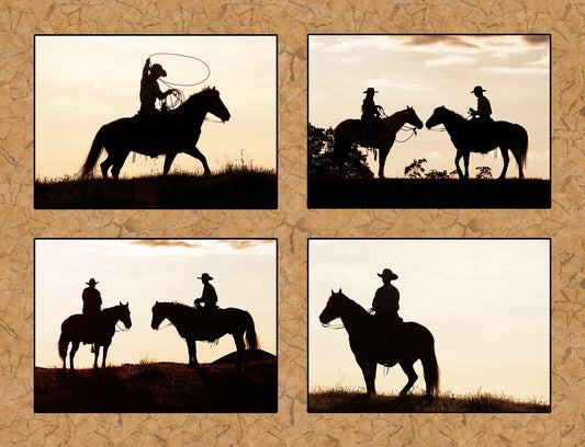 Four Cowboy Silhouette Fabric Panel - CBY-002C