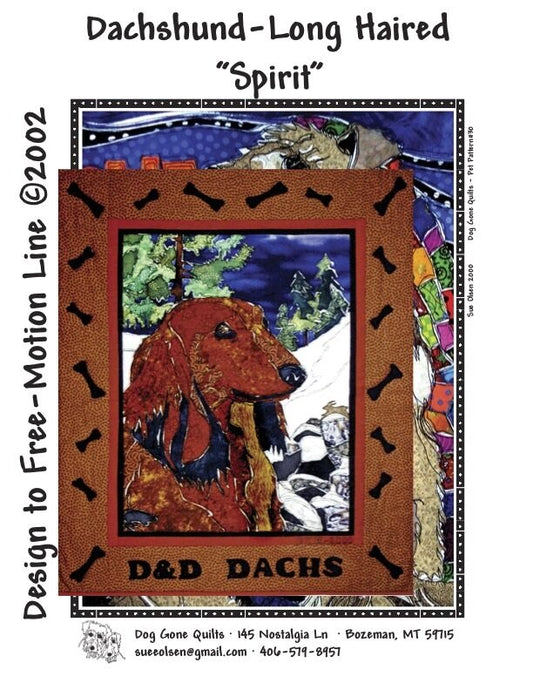 Long-Haired Dachshund “Spirit” Quilt Pattern, Approximately Size 20” x 25”, Design to Free-Motion Line from Dog Gone Quilts
