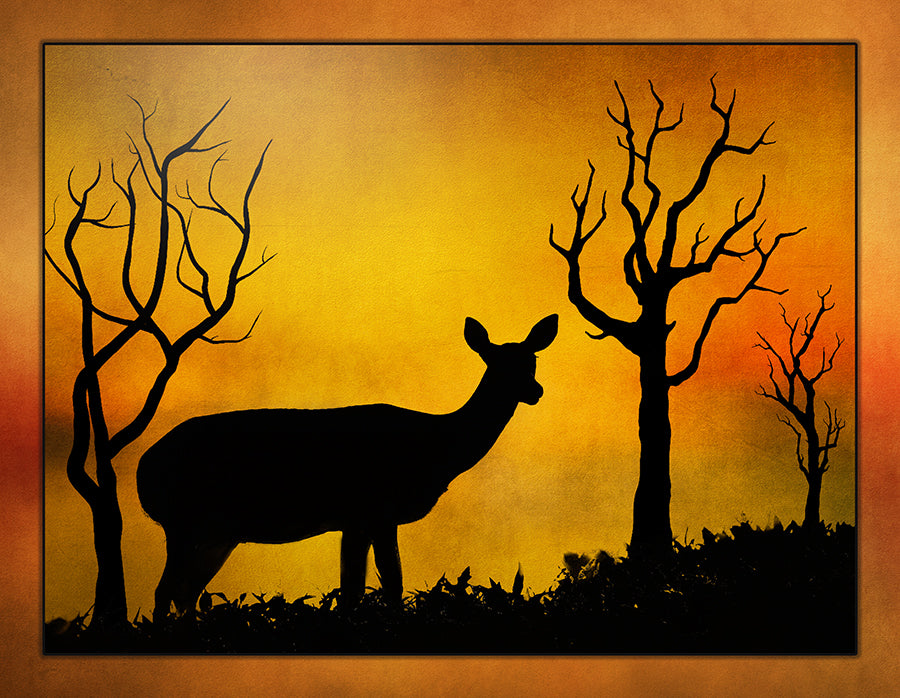 Deer Silhouette at Sunset Fabric Panel - ANW-014C
