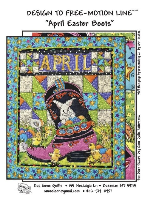 April Easter Boots Quilt Pattern, Approximately Size 21” x 24”, Design to Free-Motion Line from Dog Gone Quilts