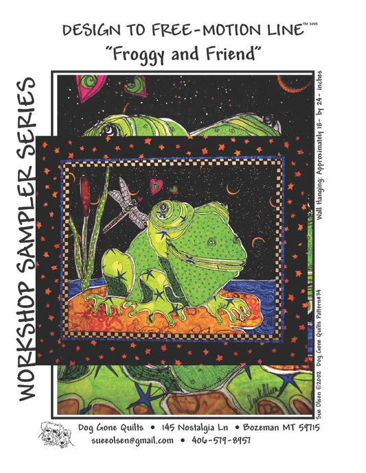 Froggy and Friend Quilt Pattern, Approximately Size 18” x 24”, Design to Free-Motion Line from Dog Gone Quilts