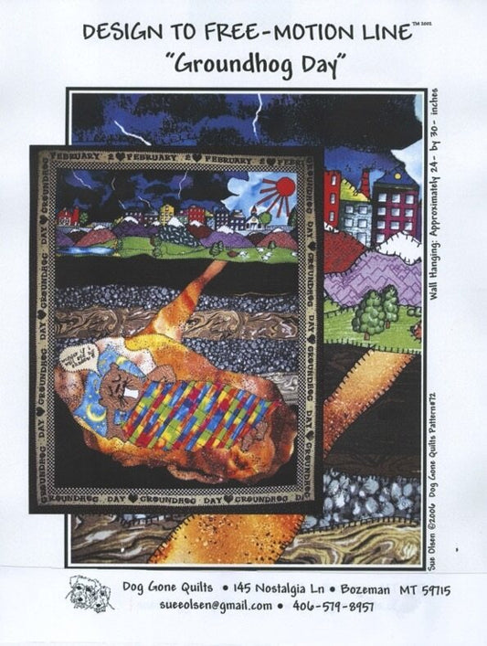 Groundhog Day Quilt Pattern, Approximately Size 24” x 30”, Design to Free-Motion Line from Dog Gone Quilts