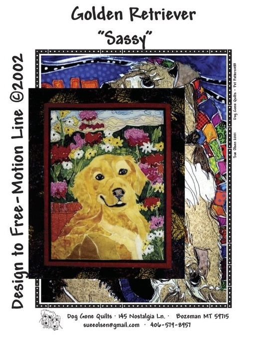 Golden Retriever "Sassy" Quilt Pattern, Approximately Size 20” x 25”, Design to Free-Motion Line from Dog Gone Quilts