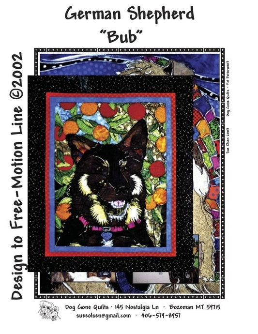 German Shepherd Quilt Pattern, Approximately Size 20” x 25”, Design to Free-Motion Line from Dog Gone Quilts