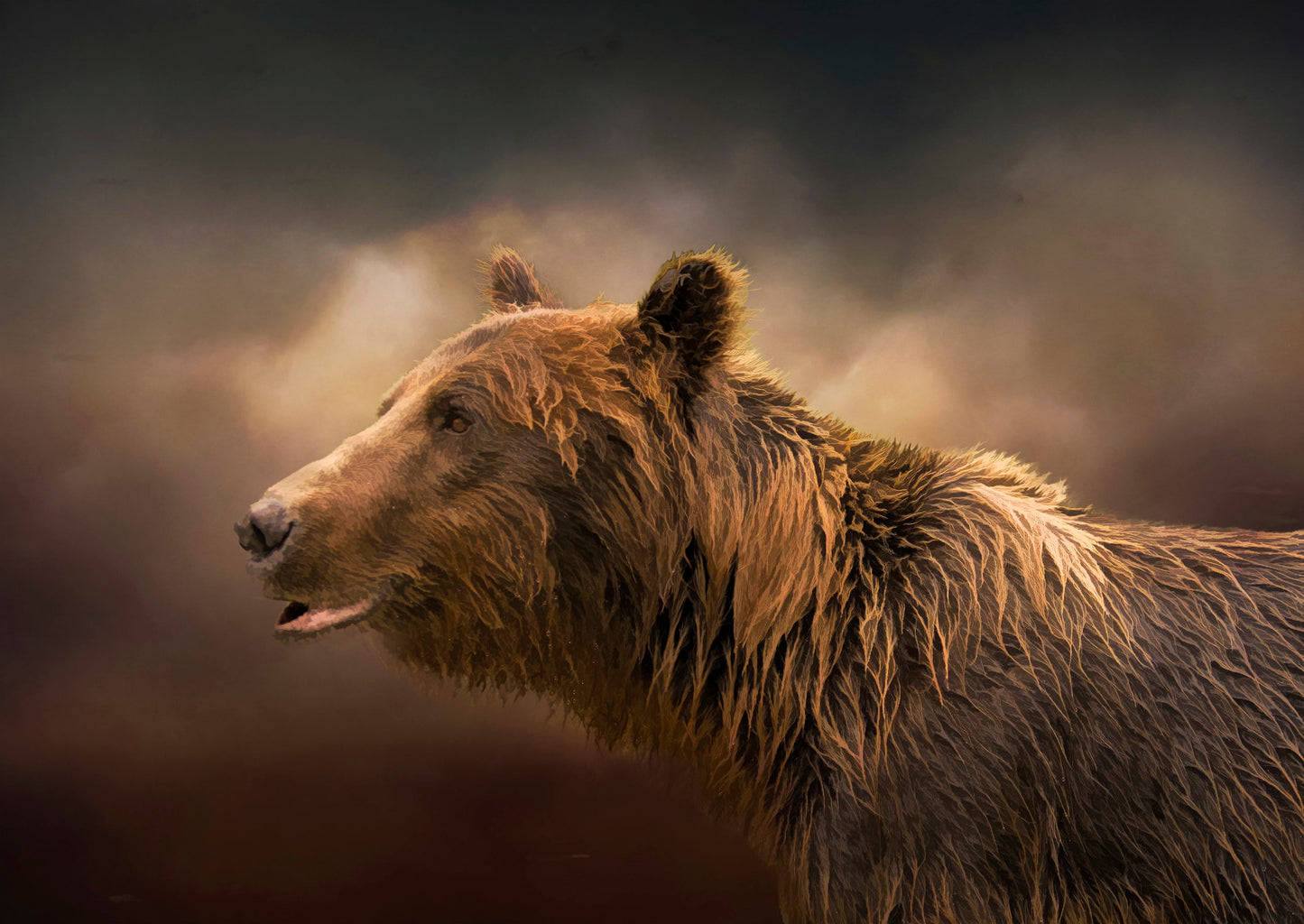 Grizzly Bear Profile Fabric Panel - ANW-036C