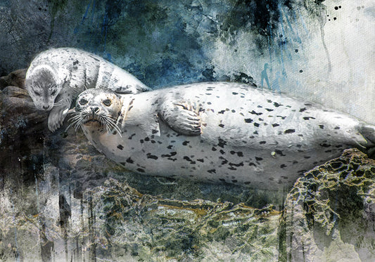 Harbor Seal Family Fabric Panel - OCE-005C