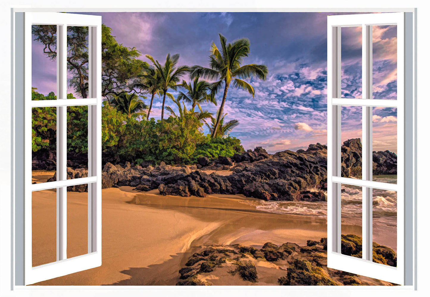 Hawaii Scene Through Window Fabric Panel - PSS-004C