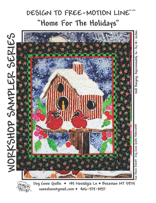 Home for the Holidays Quilt Panel Quilt Pattern, Approximately Size 16” x 18”, Design to Free-Motion Line from Dog Gone Quilts