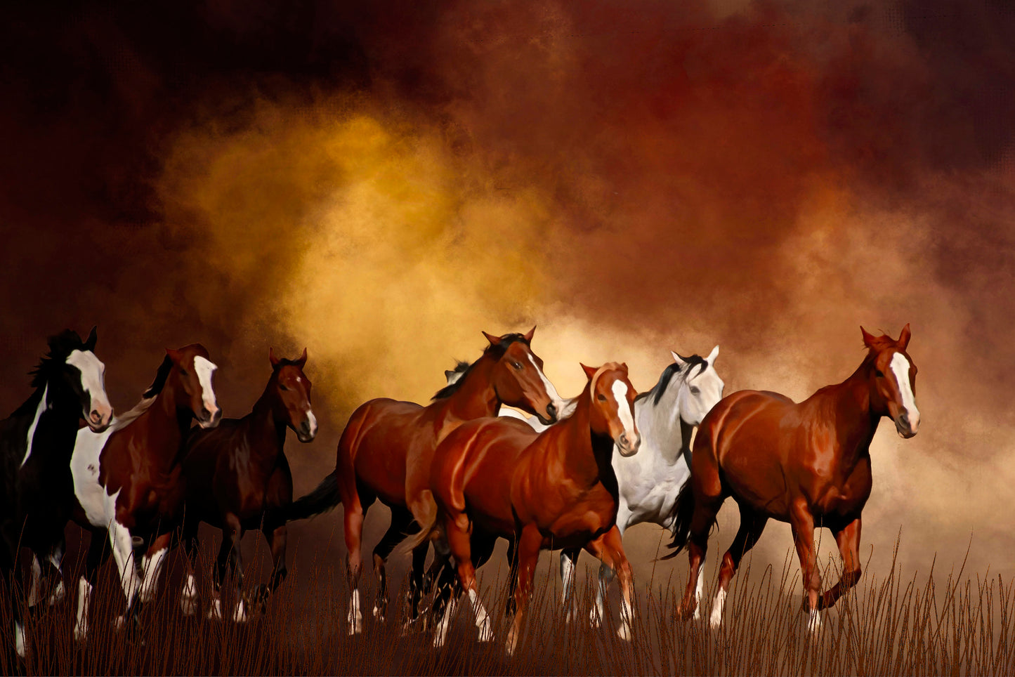 Abstract Running Horses Fabric Panel - AHS-039C