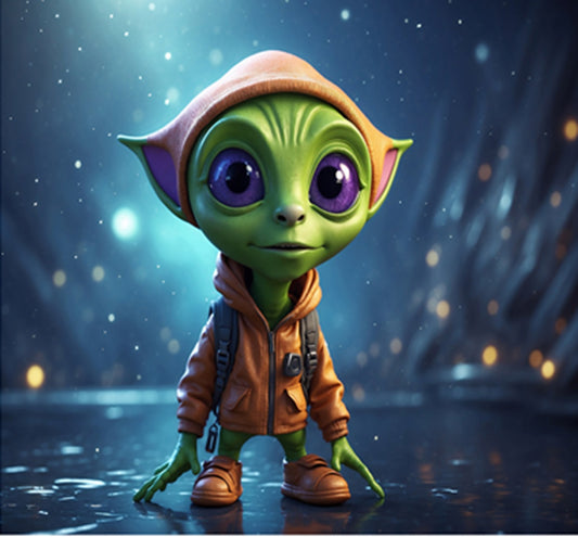 Little Green Martian Fabric Panel - ANI-019C