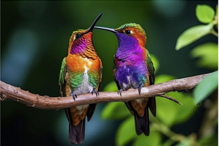 Pair of Colorful Hummingbirds Fabric Panel - BHB-023