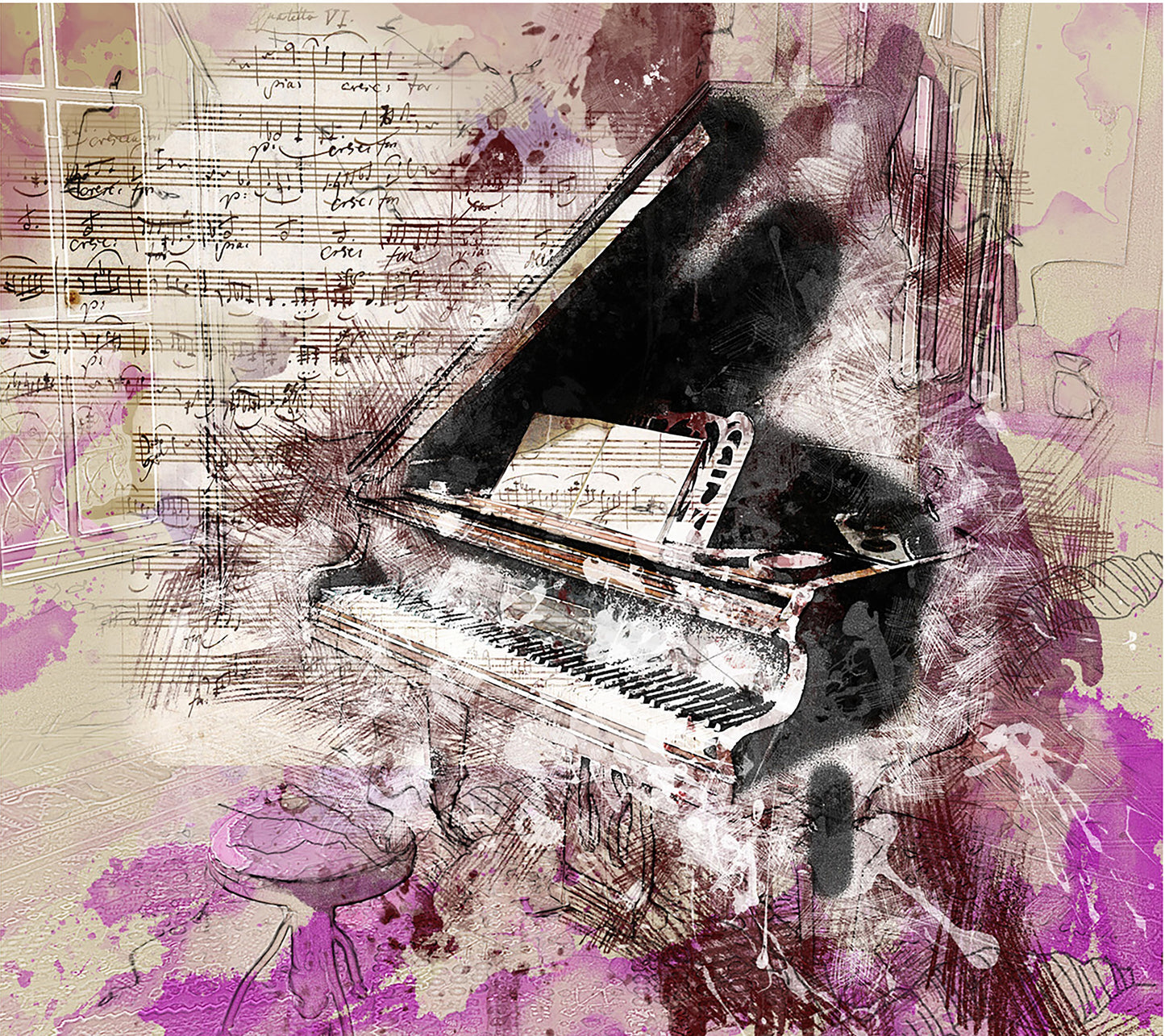 Abstract Piano Fabric Panel - MAD-003C