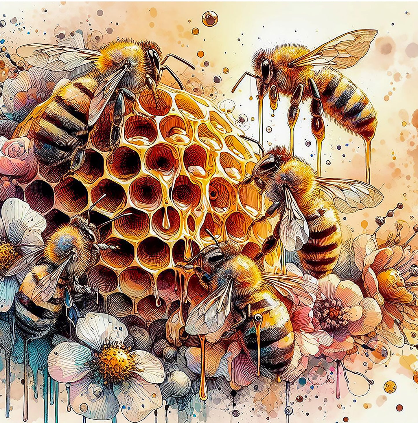 Animated Gathering Bees Quilt Panel - ANI-014C