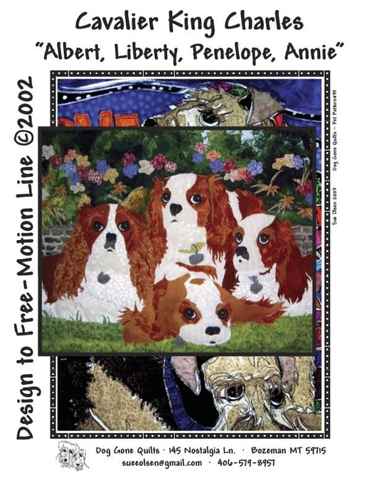 Cavalier King Charles Quilt Pattern, Approximately Size 21” x 25”, Design to Free-Motion Line from Dog Gone Quilts