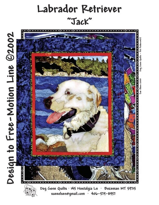 Labrador Retriever "Jack" Quilt Pattern, Approximately Size 20” x 25”, Design to Free-Motion Line from Dog Gone Quilts