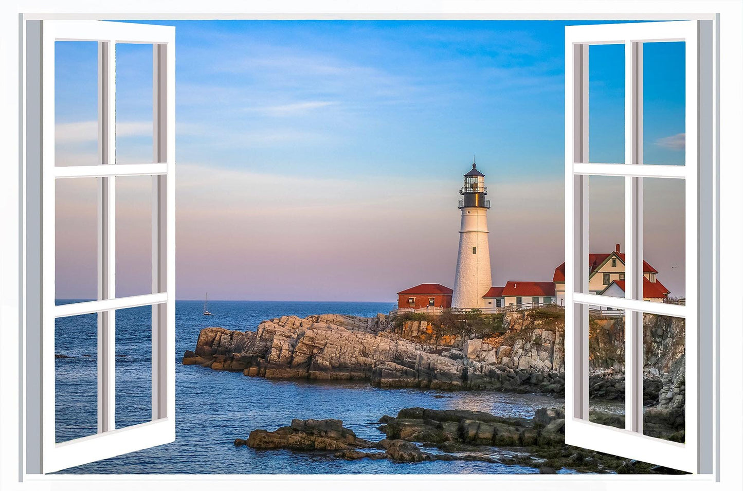 Lighthouse Through the Window Fabric Panel - OCE-038C
