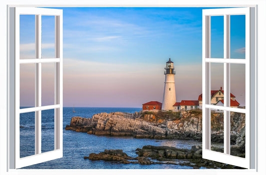 Lighthouse Through the Window Fabric Panel - OCE-038C