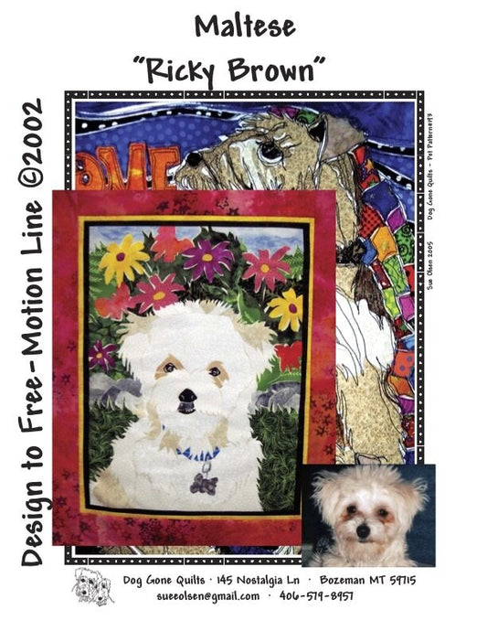Maltese Quilt Pattern, Approximately Size 20” x 25”, Design to Free-Motion Line from Dog Gone Quilts