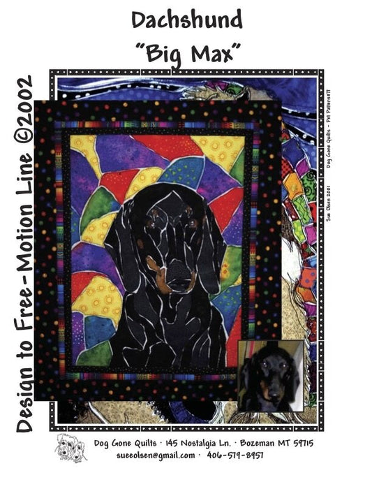 Dachshund “Bix Max” Quilt Pattern, Approximately Size 20” x 25”, Design to Free-Motion Line from Dog Gone Quilts