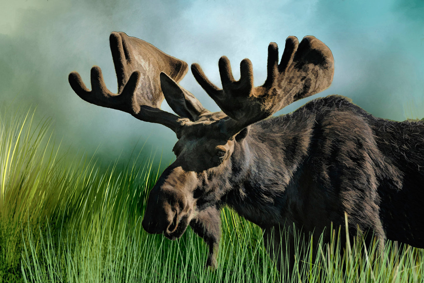 Bull Moose in Velvet Fabric Panel - ANW-031C